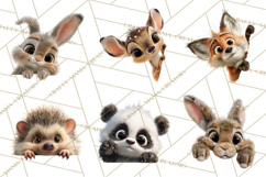 Peeking Cute Animals Clipart, Large-Eyed Baby Creatures, PNG Product Image 5