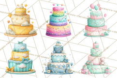 Watercolor Baby Shower Cakes PNG, Cupcakes, Tiered Desserts Product Image 2