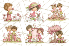 Adorable Spring Kids Clipart, Playful Children Clip Art PNG Product Image 9