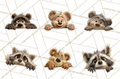 Peeking Cute Animals Clipart, Large-Eyed Baby Creatures, PNG Product Image 1