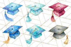 Graduation Cap Clipart PNG, Watercolor Graduation Hat Tassel Product Image 9