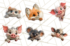 Peeking Cute Animals Clipart, Large-Eyed Baby Creatures, PNG Product Image 7