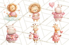 Valentine Safari Animal Clipart PNG, Watercolor Elephant Png Product Image 2