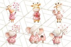 Valentine Safari Animal Clipart PNG, Watercolor Elephant Png Product Image 4