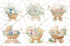 Baby Shower Clipart, Vintage Stroller Png Watercolor Product Image 8