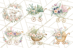 Baby Shower Clipart, Vintage Stroller Png Watercolor Product Image 2