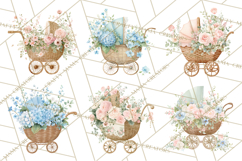 Baby Shower Clipart, Vintage Stroller Png Watercolor Product Image 9