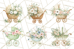 Baby Shower Clipart, Vintage Stroller Png Watercolor Product Image 4