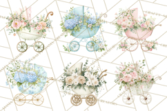 Baby Shower Clipart, Vintage Stroller Png Watercolor Product Image 6