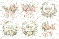 Baby Shower Clipart, Vintage Stroller Png Watercolor Product Image 3