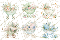 Baby Shower Clipart, Vintage Stroller Png Watercolor Product Image 7