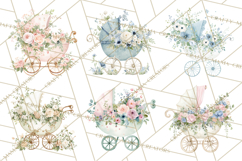 Baby Shower Clipart, Vintage Stroller Png Watercolor Product Image 5