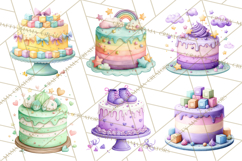 Watercolor Baby Shower Cakes PNG, Cupcakes, Tiered Desserts Product Image 9