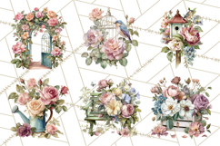 Romantic Garden Clipart, Watercolor Floral Benches Png Product Image 4