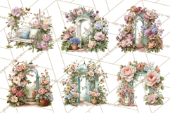 Romantic Garden Clipart, Watercolor Floral Benches Png Product Image 9