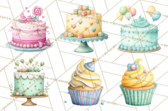 Watercolor Baby Shower Cakes PNG, Cupcakes, Tiered Desserts Product Image 5