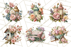 Romantic Garden Clipart, Watercolor Floral Benches Png Product Image 8