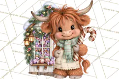 Highland Cow Christmas Village Clipart, Christmas Cow PNG Product Image 4