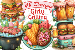 Girls Back Yard Barbecue Girly Grilling BBQ Clipart Product Image 1