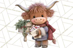 Highland Cow Christmas Village Clipart, Christmas Cow PNG Product Image 3