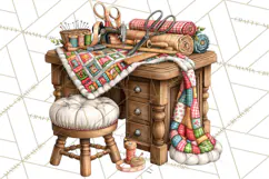 Patchwork Village Clipart PNG, Quilting Seamstress Quilt Product Image 4