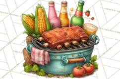 Girls Back Yard Barbecue Girly Grilling BBQ Clipart Product Image 3