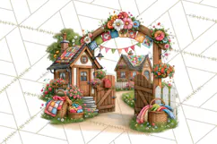 Patchwork Village Clipart PNG, Quilting Seamstress Quilt Product Image 5