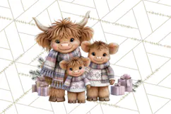 Highland Cow Christmas Village Clipart, Christmas Cow PNG Product Image 2