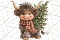 Highland Cow Christmas Village Clipart, Christmas Cow PNG Product Image 4