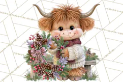 Highland Cow Christmas Village Clipart, Christmas Cow PNG Product Image 5