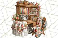 Patchwork Village Clipart PNG, Quilting Seamstress Quilt Product Image 2