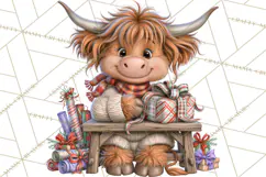 Highland Cow Christmas Village Clipart, Christmas Cow PNG Product Image 2