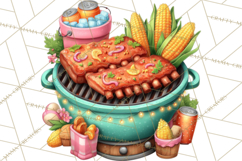 Girls Back Yard Barbecue Girly Grilling BBQ Clipart Product Image 2