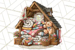 Patchwork Village Clipart PNG, Quilting Seamstress Quilt Product Image 3