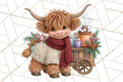 Highland Cow Christmas Village Clipart, Christmas Cow PNG Product Image 3