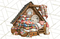 Patchwork Village Clipart PNG, Quilting Seamstress Quilt Product Image 4