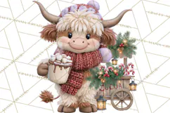 Highland Cow Christmas Village Clipart, Christmas Cow PNG Product Image 4