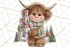 Highland Cow Christmas Village Clipart, Christmas Cow PNG Product Image 3