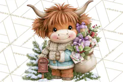 Highland Cow Christmas Village Clipart, Christmas Cow PNG Product Image 5