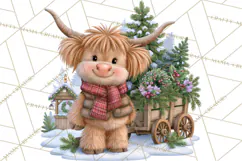Highland Cow Christmas Village Clipart, Christmas Cow PNG Product Image 3