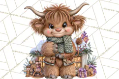 Highland Cow Christmas Village Clipart, Christmas Cow PNG Product Image 4