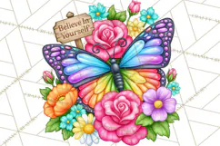 Colorful Butterfly Inspirational Clipart PNG, Floral Png Product Image 5