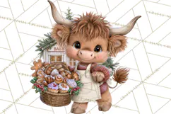 Highland Cow Christmas Village Clipart, Christmas Cow PNG Product Image 5