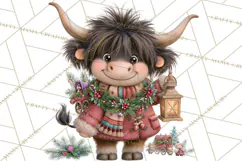 Highland Cow Christmas Village Clipart, Christmas Cow PNG Product Image 2