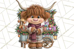 Highland Cow Christmas Village Clipart, Christmas Cow PNG Product Image 3