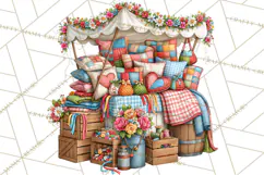 Patchwork Village Clipart PNG, Quilting Seamstress Quilt Product Image 4