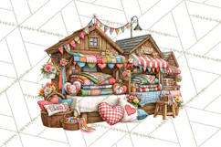 Patchwork Village Clipart PNG, Quilting Seamstress Quilt Product Image 5