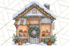 Highland Cow Christmas Village Clipart, Christmas Cow PNG Product Image 2
