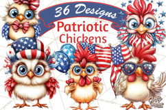 Funny USA Chickens Png, July Red White Blue Farm Clipart Png Product Image 1