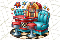 Retro Diner Clipart PNG 1950s Vintage Food Jukebox Product Image 5